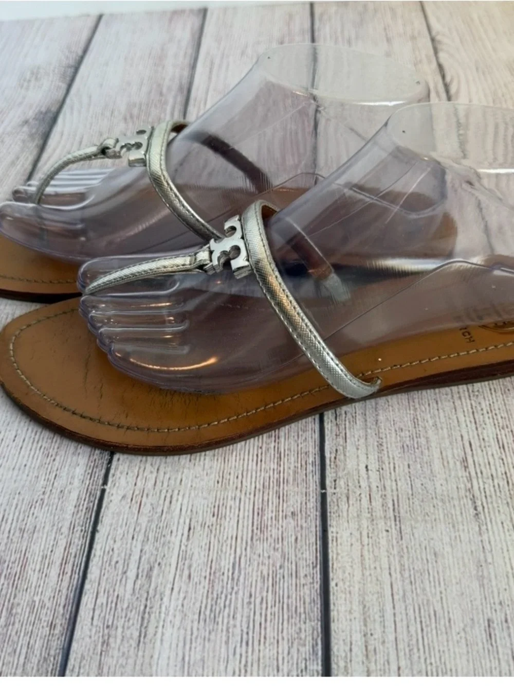 Tory Burch Silver T-Strap Sandals 9